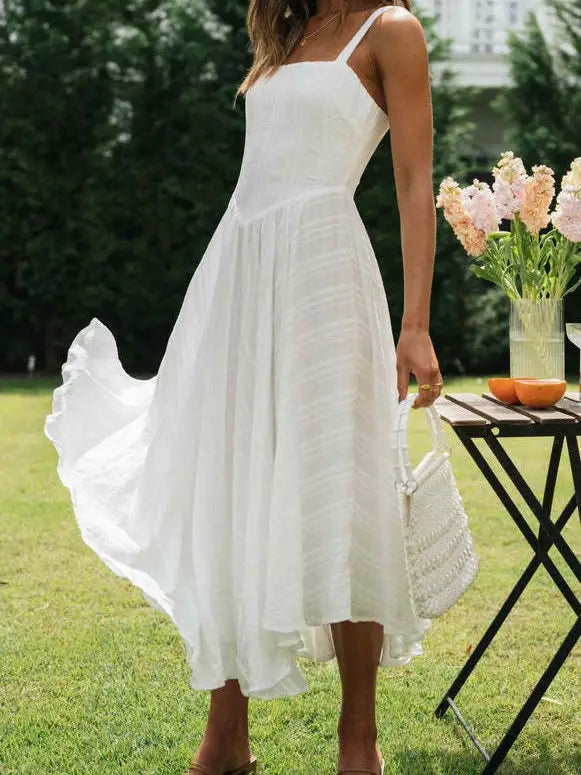 White Strappy Fit & Flare Midi Dress Timeless Elegance for Every Swe