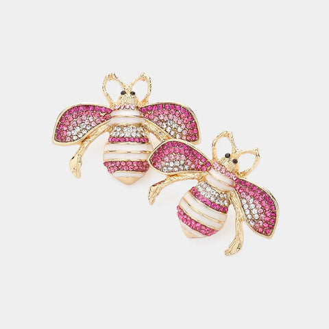 Crystal Pave Queen Bee Earrings – Pink