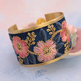 🌸 Sweet Briar Vintage Pink & Blue Embroidered Cuff Bracelet