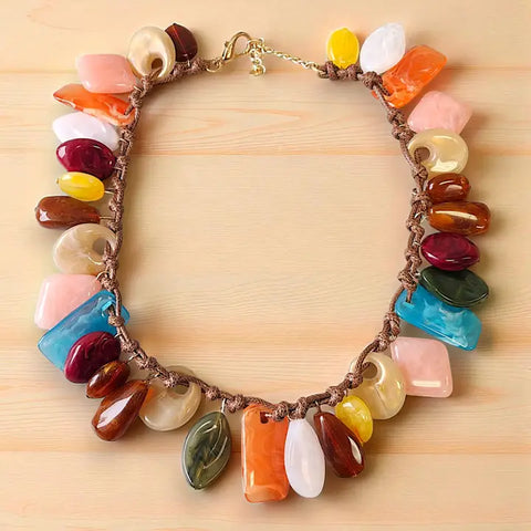 ✨ Chunky Rainbow Woven Bib Necklace