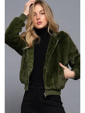 🌿 Sweet Briar Luxe Faux Fur Hoodie Jacket-Olive Green