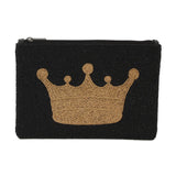 Black & Gold Beaded Crown Clutch 👑