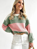 💗🌿 Green Colorblock Drop Shoulder Sweater