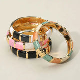 💗 Sweet Briar Enamel Bamboo Hinged Bangle Bracelet