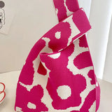 💗 Sweet Briar Pink Knit Floral Handbag-Fuschia