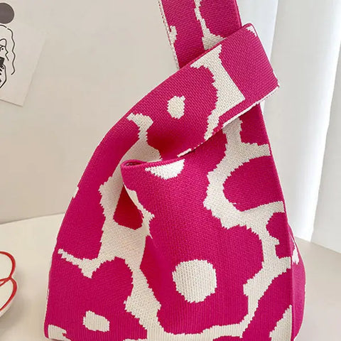 💗 Sweet Briar Pink Knit Floral Handbag-Fuschia