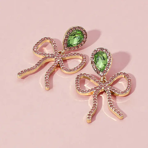 🎀 Sweet Briar Stone Paved Bow Dangle Earrings 🎀