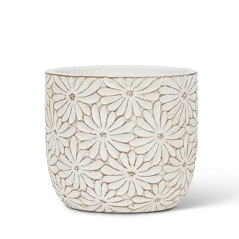 🌼 Sweet Briar Large White Daisy Round Planter – 4.5"H