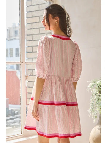 Striped Long Sleeve Mini Dress – Pink Combo 🌸