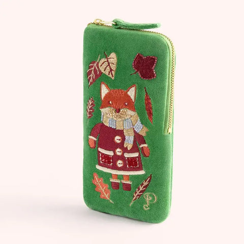 🦊 Velvet Embroidered Sunglasses Pouch – Cozy Fox