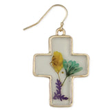 🌸 Sweet Briar Gold Cross Pressed Flower Earrings