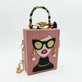 Retro Beauty Pattern Crossbody Bag- Pink