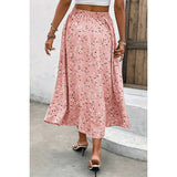 🌸 Plus Size Floral Breeze Drawstring Long Skirt – Pink