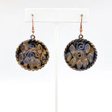 Copper Patina Filigree Earrings — Blue & Gold Circles ✨