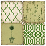 🌿 Topiary & Trellis – Tumbled Marble Coasters (Set of 4)