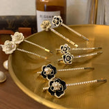 🌸 Camellia Pearl Hair Pin with Rhinestones-Rose