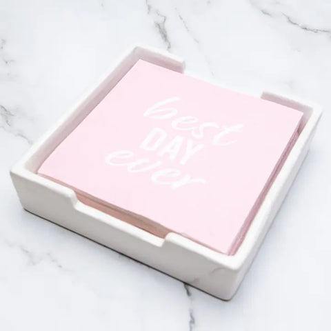 🍸 Classic Cocktail Napkin Holder – White 5x5 ✨