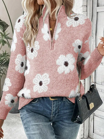 🌸 Floral Half-Zip Sweater