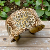 🌻 Brass Patina Bracelet – Warm Brown & White Sunflower