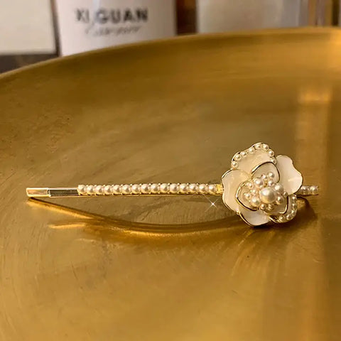 🌸 Camellia Pearl Hair Pin with Rhinestones-Rose