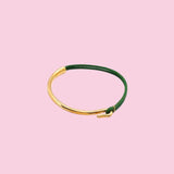 💚 Green Leather + Gold-Plated Bangle Bracelet