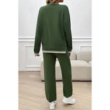 💚 Color Block Round Neck Drop Shoulder Loose Set – Olive