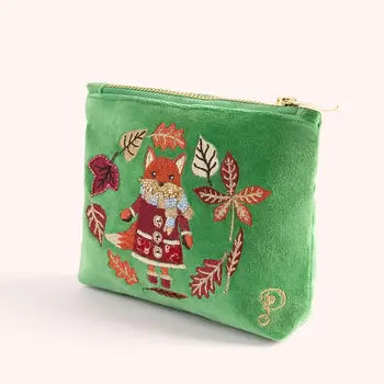 🦊 Velvet Embroidered Mini Pouch – Cozy Fox