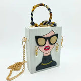 Retro Beauty Pattern Crossbody Bag- White