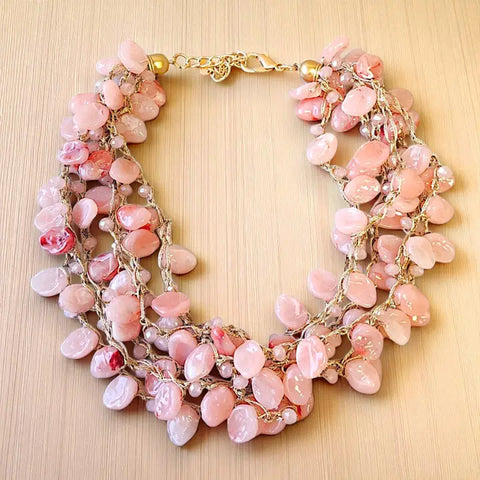 ✨ Short Multi-Strand Pink Beaded Choker