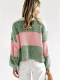 💗🌿 Green Colorblock Drop Shoulder Sweater