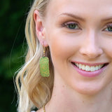 ✨ Brass Patina Earrings – Chartreuse Floral Scrollwork