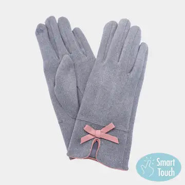 🩷 Sweet Briar Bow Pointed Faux Suede Smart Touch Gloves 🩷Grey