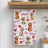 🌸 Valentine Doodle Dog Waffle Weave Kitchen Towel 🌸