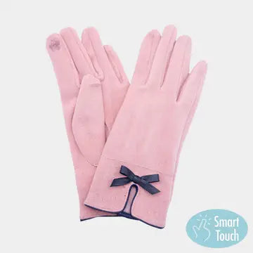 🩷 Sweet Briar Bow Pointed Faux Suede Smart Touch Gloves 🩷Pink