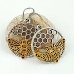 🐝 Bee Honeycomb Earrings – Silver & Yellow Gold