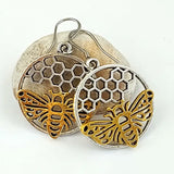 🐝 Bee Honeycomb Earrings – Silver & Yellow Gold