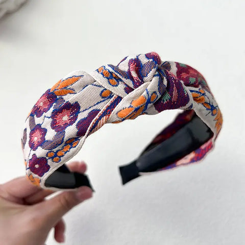🌺 Bohemian Flower Bow Headband – Sunset Bloom-Small