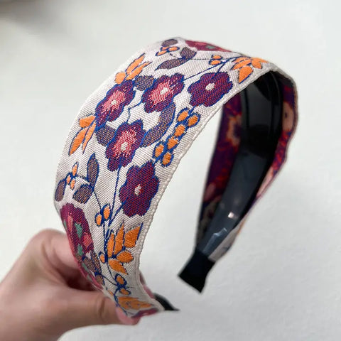 🌺 Bohemian Flower Bow Headband – Sunset Garden- Wide