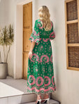 💚 Boho Beach Floral Lace Maxi Dress – Green & Pink Elegance-Limited Edition