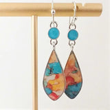 🌺Boho Resin Teardrop Earrings – Silver Finish