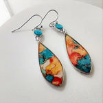 🌺Boho Resin Teardrop Earrings – Silver Finish