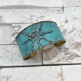 Brass Patina Cuff Bracelet — Light Blue Sun ☀️