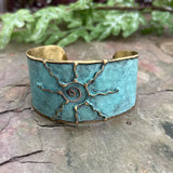 Brass Patina Cuff Bracelet — Light Blue Sun ☀️
