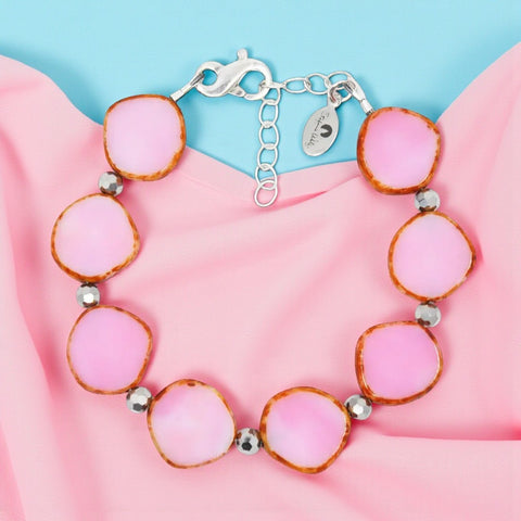 💖 Bubble Gum Pink Glass Beaded Bracelet – Sweet Briar Inspired 💖