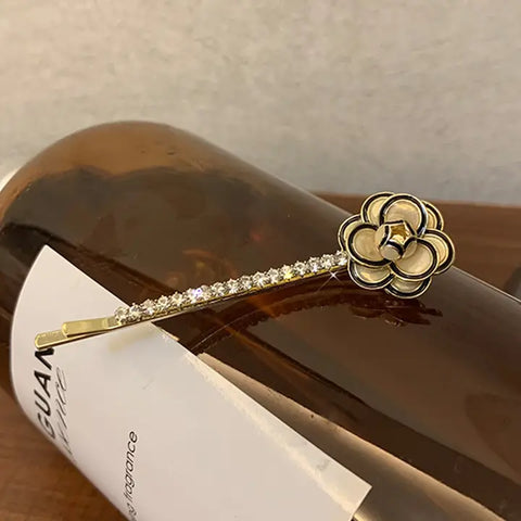 🌸 Camellia Pearl Hair Pin with Rhinestones-Gold