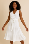 🤍 Surplice Sleeveless Waist Tie Eyelet Midi Dress – Sweet Briar Elegance-Limited Edition