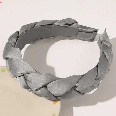 🌿 Color Block Braided Headband – Grey