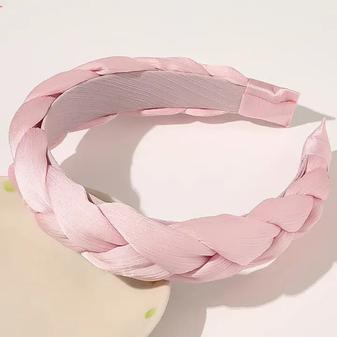 🌸 Color Block Braided Headband – Light Pink