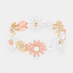 ✨ Crystal Embellished Floral Metal Stretch Bracelet