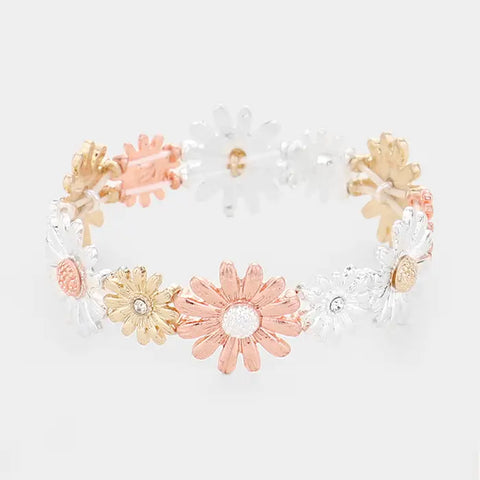 ✨ Crystal Embellished Floral Metal Stretch Bracelet